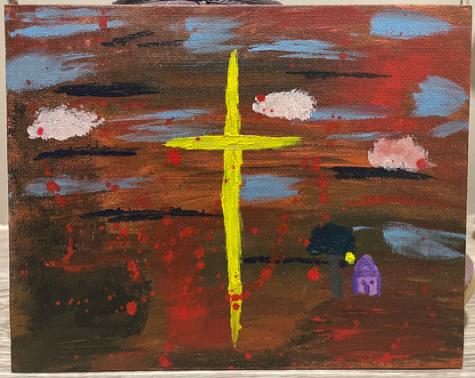 Cross and a House No.2 Acrylic Painting (8x10) - Genesis Phillips