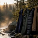 A misty forest at dawn with rugged outdoor elements.