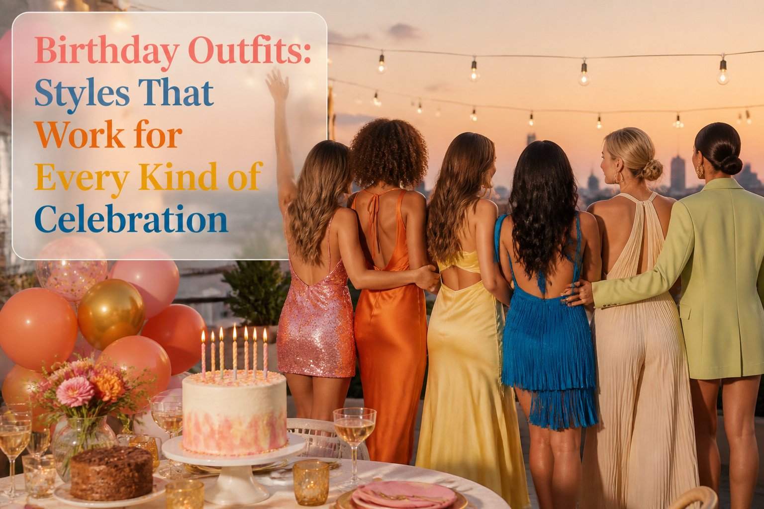 Various birthday outfits displayed together, showcasing different styles.