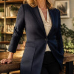 Business casual outfit essentials for women over 50 displayed together.