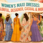 A variety of colorful maxi dresses displayed on hangers.