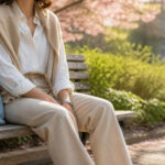 A collage of various spring business casual outfits for women.