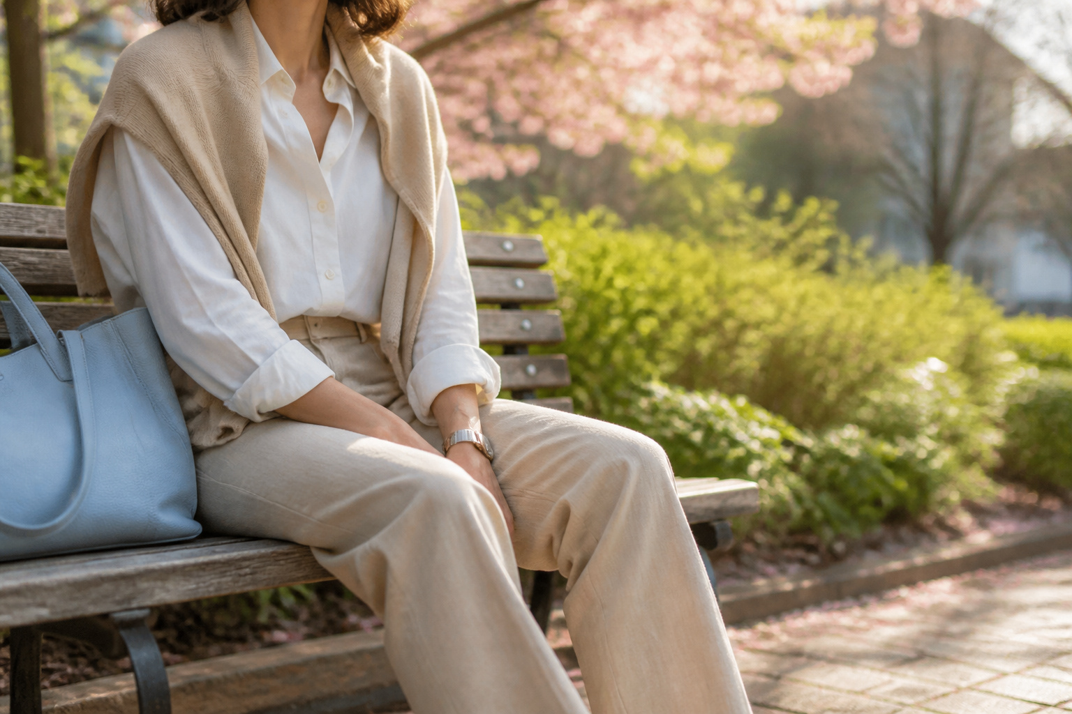 A collage of various spring business casual outfits for women.