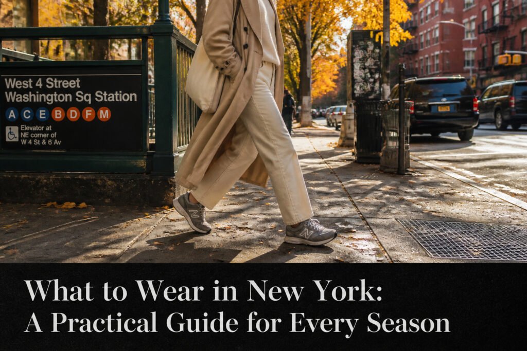 A person walking in New York City wearing fashionable shoes.