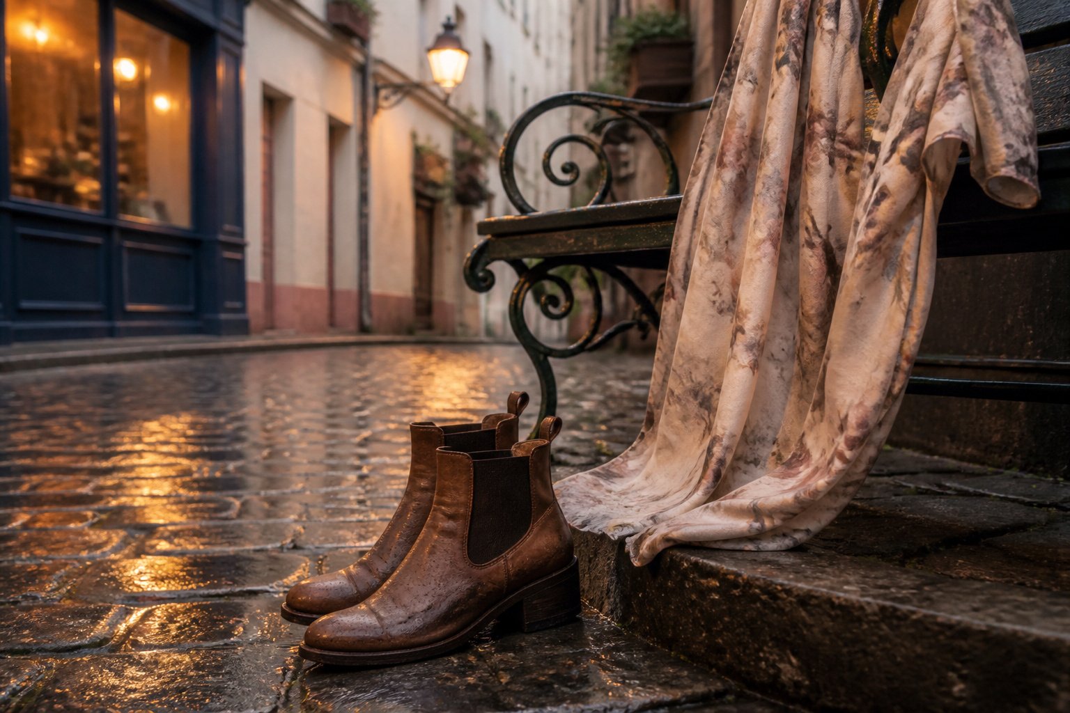 An arrangement of essential clothing items for a trip to Paris.